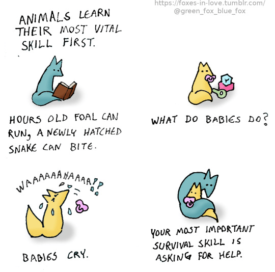 BD en 4 cases
1. Animals learn their most vital skill first. Hours old foal can ruen, a newly hatched snake can bite.
2. What do babies do?
3.Babies cry.
4. Your most important survival skill is asking for help.