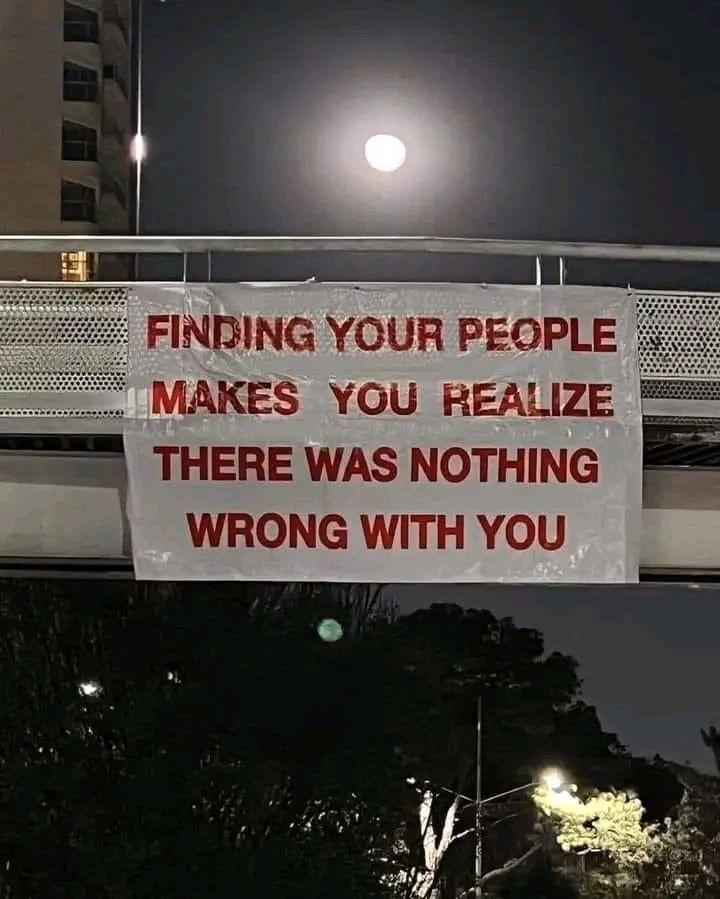 Bâche suspendu à un pont :
FINDING YOUR PEOPLE MAKES YOU REALIZE THERE WAS NOTHING WRONG WITH YOU